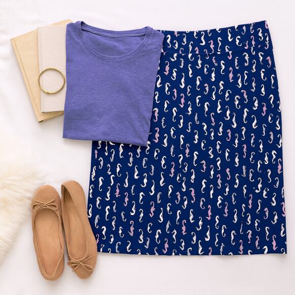 J Jill Skirt Womens S Blue Seahorse Print A Line Pull On Stretch - Picture 2 of 7